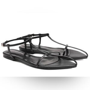 Vorisvina Black Flat Sandals Pointed Toe Strappy Ankle Strap Women’s Size 7. NWB